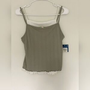 Arizona Jean Company Olive Green And White Sleeveless Crop Camisole